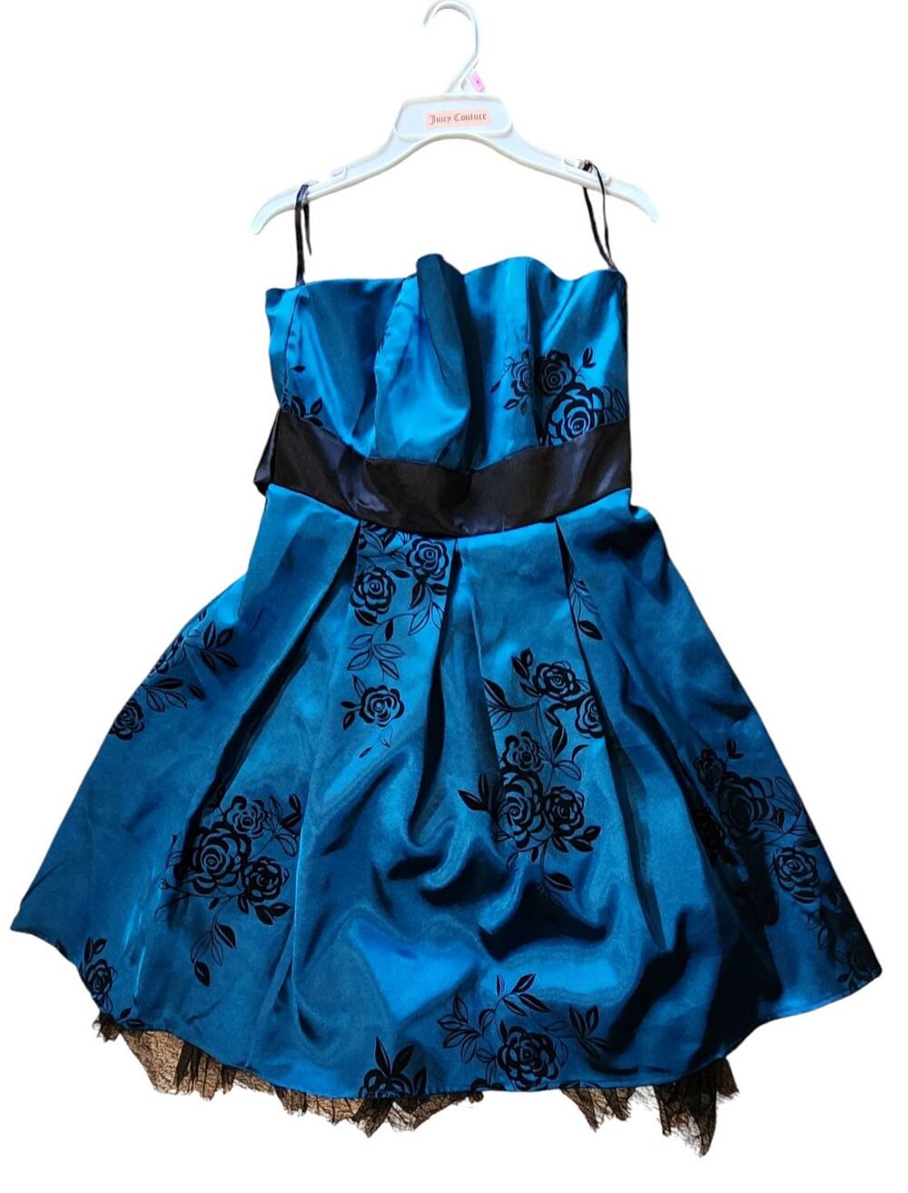 Charlotte Russe US Floral Strapless Dress Teal Black Size 5/6